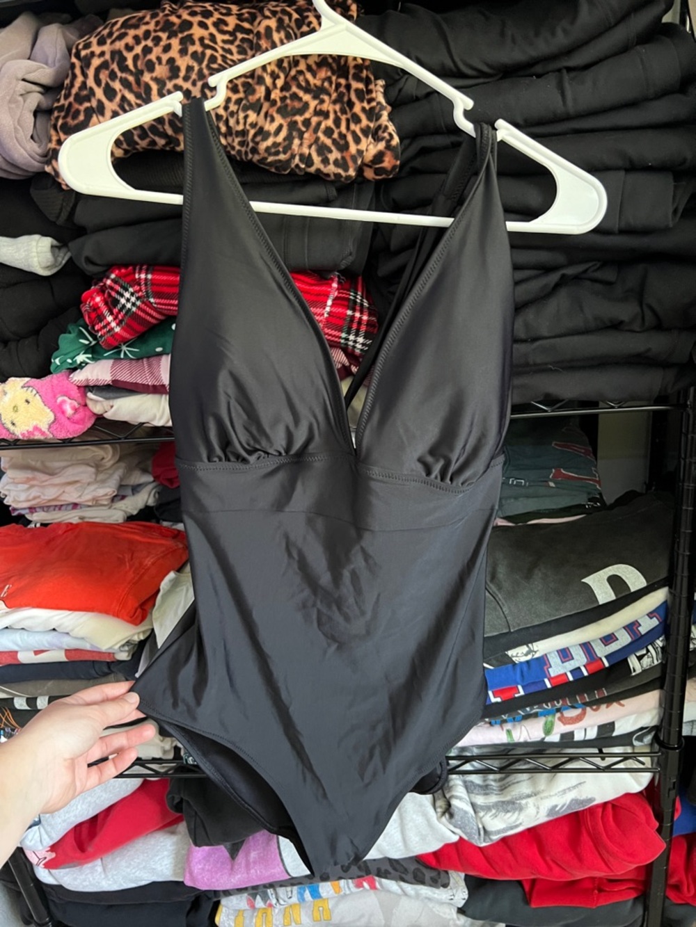 NWOT Black V-Neck One-Piece Swimsuit